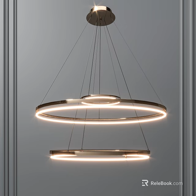 Modern Circular Pendant Light Featuring Double Ring LED Design And Sleek Finish 3d model