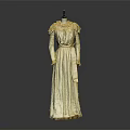 Elegant Cream Colored Long Dress with Lace Details Ruffled Collar Cuffs and Waist Belt