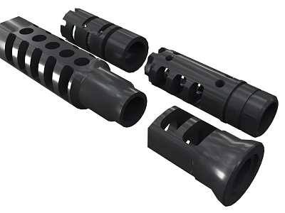 A Set Of Different Black Weapon Components Displayed On White 3d model