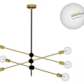 Modern Golden Metal Chandelier With Cross Structure And Transparent Glass Light Bulbs