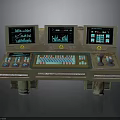 Vintage Industrial Control Panel With Three Screens Green Charts Text Buttons And Knobs