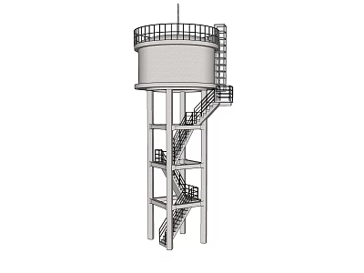 Tall Industrial Equipment With Circular Platform Spiral Staircase And Metal Railing 3d model