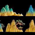 Traditional Chinese Mountain Hanging Decorations With Pine Pavilion And Clouds 3d model