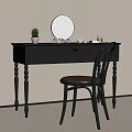 Modern Dark Wooden Dressing Table with Round Mirror Small Cactus Cosmetics and Chair