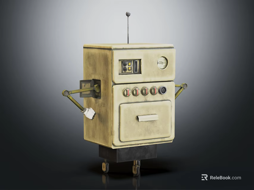 Vintage Robot Character With Antenna Control Panel Arms And Wheels 3d model