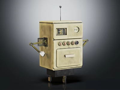 Vintage Robot Character With Antenna Control Panel Arms And Wheels 3d model