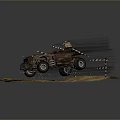 Rusty Vintage Car Parked on Dry Grass with Crosses and Branches