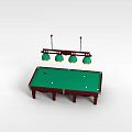 Green Felt Billiard Table With Wooden Legs And Hanging Green Shade Lighting