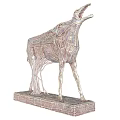 Intricate Deer Sculpture With Detailed Carving And Metallic Wireframe Structure 3d model
