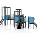Outdoor Playground Equipment Featuring Blue Black Slides Climbing Structures And Platforms 3d model
