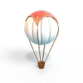 Red And White Hot Air Balloon With Brown Basket And Ropes