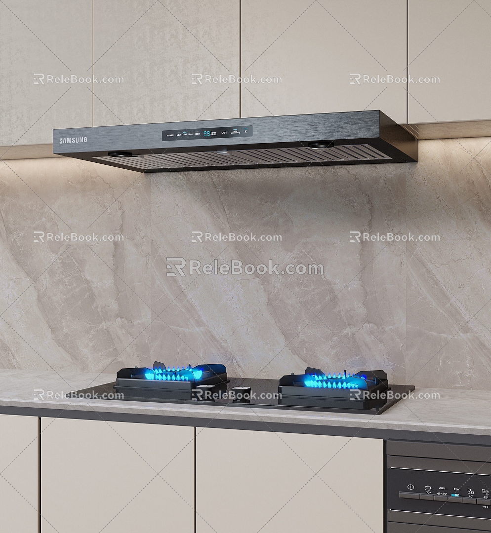 Modern hood stove top range hood gas stove 3d model