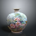 Exquisite Ceramic Sculpture Vase With Colorful Lotus Flower Patterns And Round Body Design