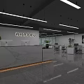 Front Desk Reception in Modern Business Center with White Marble Counter and Green Plants