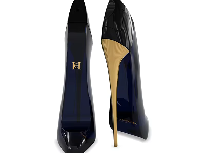 Elegant Black High Heel Shoes With Metallic Gold Heel And KH Logo 3d model