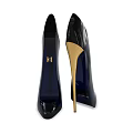 Elegant Black High Heel Shoes With Metallic Gold Heel And KH Logo