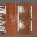 Decorative Interior Room Partitions With Various Perforated Patterns And Indoor Plants 3d model