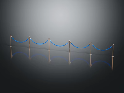 Blue Rope Barrier With Shiny Metal Posts On Reflective Dark Surface 3d model