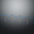 Blue Rope Barrier With Shiny Metal Posts On Reflective Dark Surface 3d model