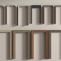 Multiple Door Frame Designs In Diverse Colors And Materials On Wall 3d model