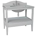 Elegant Bathroom Washbasin with Black Countertop Light Wood Stand and Chrome Faucet