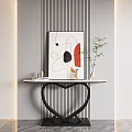 Modern Console Table With Striped Wall Artwork Plant And Decor Items 3d model