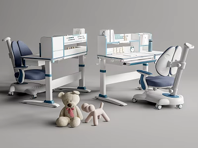 Modern Study Desk With Ergonomic Chair And Storage Shelves For Home Office Use 3d model