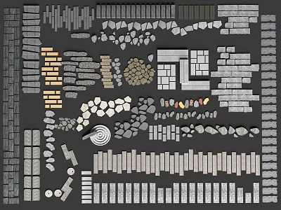 Different Types Of Stone Pavers Brick Patterns And Decorative Tiles With Various Textures 3d model