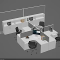 Modern Office Cubicle Workspace Design With Desks Chairs Computer And Storage Cabinets