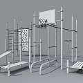 Multi Functional Outdoor Fitness Equipment With Climbing Frame Basketball Hoop And Pull Up Bars