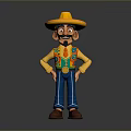 Cartoon Man Wearing Yellow Straw Hat Colorful Vest Blue Pants Standing With Hands On Hips