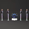Launch Device With Transparent Sphere Colorful Light Poles And Men In Suits