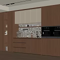 Modern Wooden Sideboard With Open Shelves Drawers Cabinets Coffee Machine And Decorative Backsplash