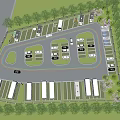Eco Friendly Parking Lot Design With Solar Panels Surrounding Trees And Parked Vehicles
