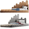 Scalloped Headboard Upholstered Kids Bed With Soft Bedding And Neutral Colors