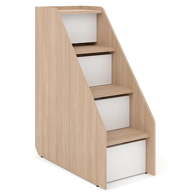 Modern Wooden Decorative Cabinet With Stepped Shelves And White Storage Compartments 3d model