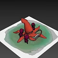 Orange Octopus Game Movie Character Interacting With Purple Figures On Green Platform