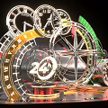 Photo Check in Spot With Clocks Compass 24 Hour Symbol Metallic Mechanical Structure