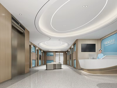 Modern Hospital Outpatient Clinic Interior With Reception Desk And Waiting Area 3d model
