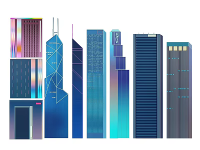 Modern Building Exterior Wall Decor with Colorful Facades and Geometric Patterns 3d model