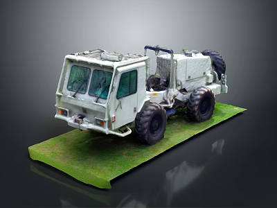 White Heavy Duty Off Road Vehicle with Large Tires on Green Platform 3d model