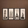 Black And White Landscape Paintings Wall Decor With Famous Landmarks