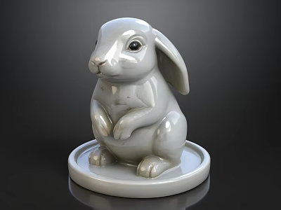 White Ceramic Rabbit Decorative Figurine With Round Base For Home Decor 3d model