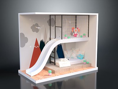 Modern Bed Cartoon Room Games for Children 3d model