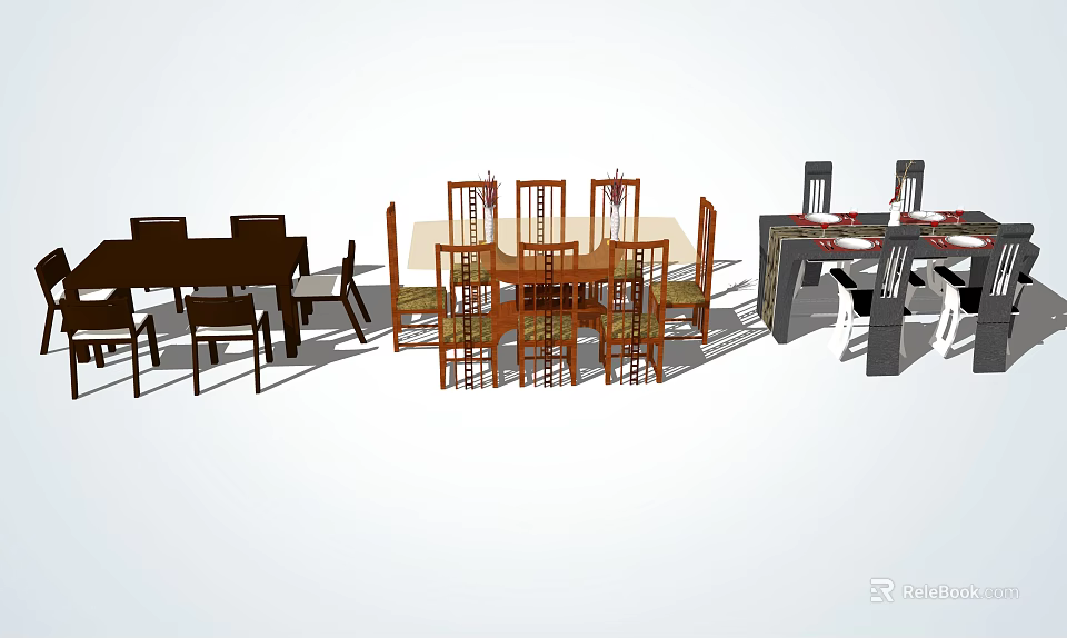 Wooden Dining Table Sets With Matching Chairs For Home Interior Design 3d model