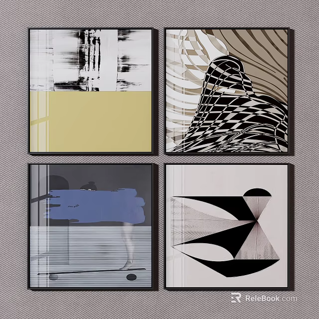 Modern Abstract Art Prints Featuring Geometric Patterns And Color Blocks 3d model