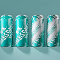 Snow Beer Green Aluminum Cans Arranged In Row On Light Blue Background
