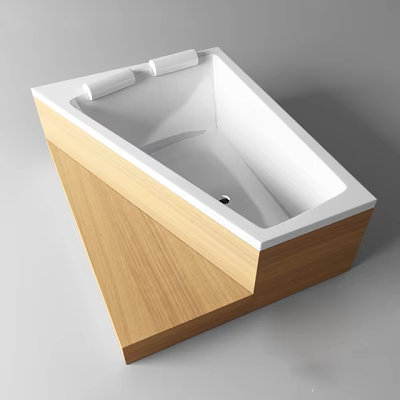Modern White Bathtub With Wooden Base And Minimalist Design 3d model