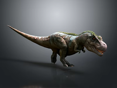 Realistic Tyrannosaurus Rex 3D Model With Green Brown Skin And Open Mouth 3d model