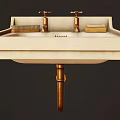 White Square Ceramic Washbasin with Two Brass Faucets Brush and Soap